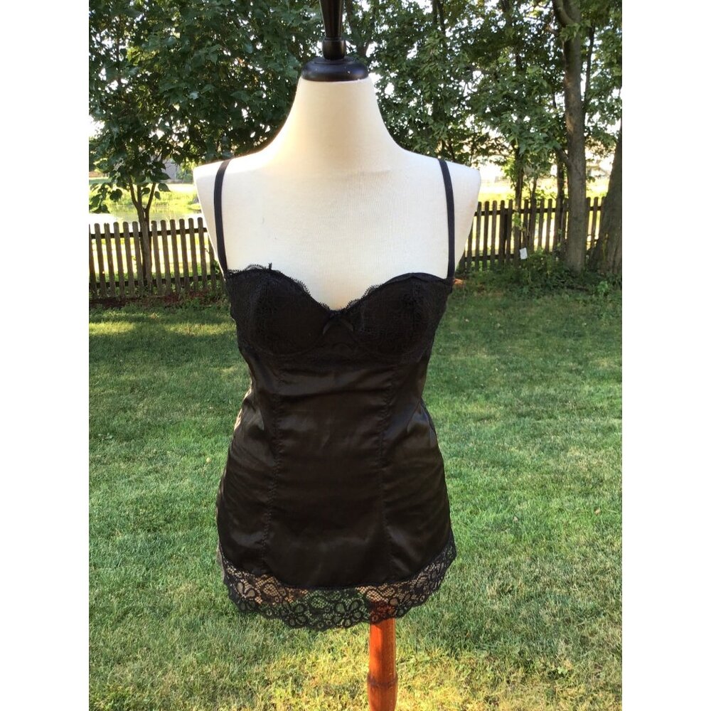 Fredericks Of Hollywood Black Lace-Up Chemise L